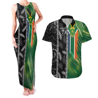 Custom Aotearoa South Africa Rugby Freedom Cup Couples Matching Tank Maxi Dress and Hawaiian Shirt Maori Silver Fern Art and Sporty Flag SA LT03 Black - Polynesian Pride