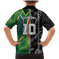 Custom Aotearoa South Africa Rugby Freedom Cup Family Matching Mermaid Dress and Hawaiian Shirt Maori Silver Fern Art and Sporty Flag SA LT03 - Polynesian Pride