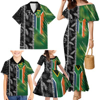 Custom Aotearoa South Africa Rugby Freedom Cup Family Matching Mermaid Dress and Hawaiian Shirt Maori Silver Fern Art and Sporty Flag SA LT03 - Polynesian Pride
