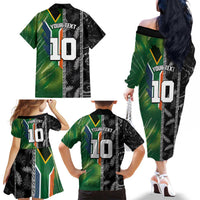 Custom Aotearoa South Africa Rugby Freedom Cup Family Matching Off The Shoulder Long Sleeve Dress and Hawaiian Shirt Maori Silver Fern Art and Sporty Flag SA LT03 - Polynesian Pride