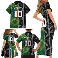 Custom Aotearoa South Africa Rugby Freedom Cup Family Matching Short Sleeve Bodycon Dress and Hawaiian Shirt Maori Silver Fern Art and Sporty Flag SA LT03 - Polynesian Pride