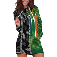 Custom Aotearoa South Africa Rugby Freedom Cup Hoodie Dress Maori Silver Fern Art and Sporty Flag SA LT03 Black - Polynesian Pride