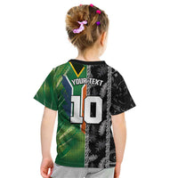 Custom Aotearoa South Africa Rugby Freedom Cup Kid T Shirt Maori Silver Fern Art and Sporty Flag SA LT03 - Polynesian Pride