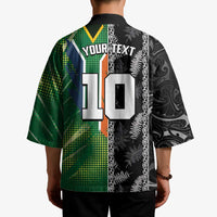 Custom Aotearoa South Africa Rugby Freedom Cup Kimono Maori Silver Fern Art and Sporty Flag SA LT03 - Polynesian Pride