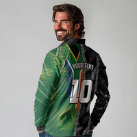 Custom Aotearoa South Africa Rugby Freedom Cup Long Sleeve Polo Shirt Maori Silver Fern Art and Sporty Flag SA LT03 - Polynesian Pride