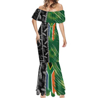 Custom Aotearoa South Africa Rugby Freedom Cup Mermaid Dress Maori Silver Fern Art and Sporty Flag SA LT03 - Polynesian Pride