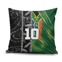 Custom Aotearoa South Africa Rugby Freedom Cup Pillow Cover Maori Silver Fern Art and Sporty Flag SA LT03 Black - Polynesian Pride