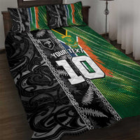 Custom Aotearoa South Africa Rugby Freedom Cup Quilt Bed Set Maori Silver Fern Art and Sporty Flag SA LT03 Black - Polynesian Pride