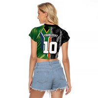 Custom Aotearoa South Africa Rugby Freedom Cup Raglan Cropped T Shirt Maori Silver Fern Art and Sporty Flag SA LT03 - Polynesian Pride