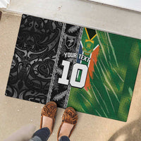 Custom Aotearoa South Africa Rugby Freedom Cup Rubber Doormat Maori Silver Fern Art and Sporty Flag SA LT03 - Polynesian Pride
