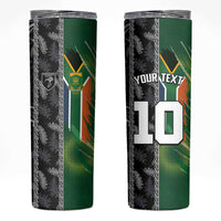 Custom Aotearoa South Africa Rugby Freedom Cup Skinny Tumbler Maori Silver Fern Art and Sporty Flag SA LT03 Black - Polynesian Pride