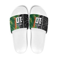 Custom Aotearoa South Africa Rugby Freedom Cup Slide Sandals Maori Silver Fern Art and Sporty Flag SA LT03 Black - Polynesian Pride