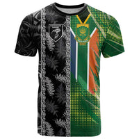 Custom Aotearoa South Africa Rugby Freedom Cup T Shirt Maori Silver Fern Art and Sporty Flag SA LT03 Black - Polynesian Pride
