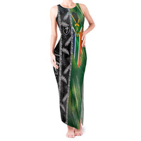 Custom Aotearoa South Africa Rugby Freedom Cup Tank Maxi Dress Maori Silver Fern Art and Sporty Flag SA LT03 Women Black - Polynesian Pride