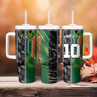 Custom Aotearoa South Africa Rugby Freedom Cup Tumbler With Handle Maori Silver Fern Art and Sporty Flag SA LT03 - Polynesian Pride