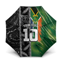 Custom Aotearoa South Africa Rugby Freedom Cup Umbrella Maori Silver Fern Art and Sporty Flag SA LT03 One Size Folded 11.42 inch Opened Diameter 37.4 inch Black - Polynesian Pride