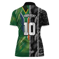 Custom Aotearoa South Africa Rugby Freedom Cup Women Polo Shirt Maori Silver Fern Art and Sporty Flag SA LT03 - Polynesian Pride