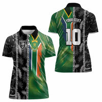 Custom Aotearoa South Africa Rugby Freedom Cup Women Polo Shirt Maori Silver Fern Art and Sporty Flag SA LT03 - Polynesian Pride
