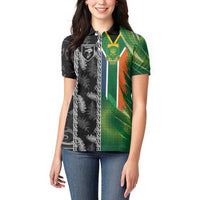 Custom Aotearoa South Africa Rugby Freedom Cup Women Polo Shirt Maori Silver Fern Art and Sporty Flag SA LT03 - Polynesian Pride