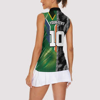 Custom Aotearoa South Africa Rugby Freedom Cup Women Sleeveless Polo Shirt Maori Silver Fern Art and Sporty Flag SA LT03 - Polynesian Pride