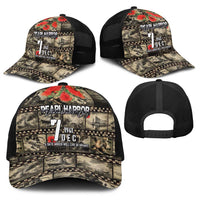 Pearl Harbor Remembrance Day Personalized Baseball Net Cap Memories of December 7 with Red Poppy Lei - Polynesian Pride