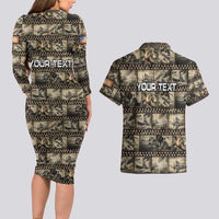 Pearl Harbor Remembrance Day Personalized Couples Matching Long Sleeve Bodycon Dress and Hawaiian Shirt Memories of December 7 with Red Poppy Lei LT03 - Polynesian Pride