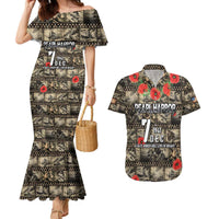 Pearl Harbor Remembrance Day Personalized Couples Matching Mermaid Dress and Hawaiian Shirt Memories of December 7 with Red Poppy Lei LT03 Beige - Polynesian Pride