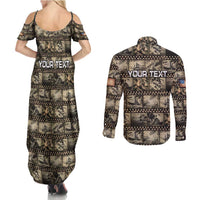 Pearl Harbor Remembrance Day Personalized Couples Matching Summer Maxi Dress and Long Sleeve Button Shirt Memories of December 7 with Red Poppy Lei - Polynesian Pride