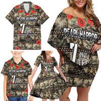Pearl Harbor Remembrance Day Personalized Family Matching Off Shoulder Short Dress and Hawaiian Shirt Memories of December 7 with Red Poppy Lei LT03 - Polynesian Pride