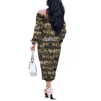 Pearl Harbor Remembrance Day Personalized Off The Shoulder Long Sleeve Dress Memories of December 7 with Red Poppy Lei - Polynesian Pride