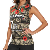 Pearl Harbor Remembrance Day Personalized Women Sleeveless Polo Shirt Memories of December 7 with Red Poppy Lei LT03 - Polynesian Pride
