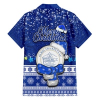Palau Christmas Family Matching Off Shoulder Long Sleeve Dress and Hawaiian Shirt Snowman Hugs Palau Coat of Arms Maori Pattern Blue Style LT03 - Polynesian Pride