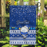Personalised Palau Christmas Garden Flag Snowman Hugs Palau Coat of Arms Maori Pattern Blue Style LT03 Garden Flag Blue - Polynesian Pride