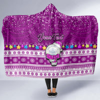 Personalised Palau Christmas Hooded Blanket Snowman Hugs Palau Coat of Arms Maori Pattern Pink Style LT03 - Polynesian Pride