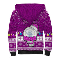 Personalised Palau Christmas Sherpa Hoodie Snowman Hugs Palau Coat of Arms Maori Pattern Pink Style LT03 - Polynesian Pride
