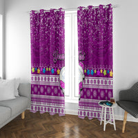 Personalised Palau Christmas Window Curtain Snowman Hugs Palau Coat of Arms Maori Pattern Pink Style LT03 With Grommets Pink - Polynesian Pride