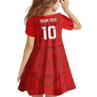 Custom Mate Ma'a Tonga Rugby Family Matching Short Sleeve Bodycon Dress and Hawaiian Shirt Ngatu Tribal Motifs Sporty Style - Polynesian Pride