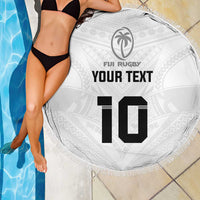 Custom Fiji Rugby Beach Blanket Tapa Tribal Motifs Sporty Style - Polynesian Pride