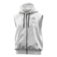 Custom Fiji Rugby Sleeveless Zip Hoodie Tapa Tribal Motifs Sporty Style LT03 White - Polynesian Pride