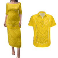 Custom Niue Rugby Couples Matching Puletasi and Hawaiian Shirt Hiapo Tribal Motifs Sporty Style - Polynesian Pride