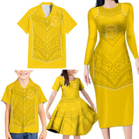 Custom Niue Rugby Family Matching Long Sleeve Bodycon Dress and Hawaiian Shirt Hiapo Tribal Motifs Sporty Style - Polynesian Pride