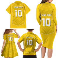 Custom Niue Rugby Family Matching Long Sleeve Bodycon Dress and Hawaiian Shirt Hiapo Tribal Motifs Sporty Style - Polynesian Pride