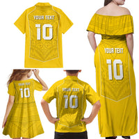 Custom Niue Rugby Family Matching Off Shoulder Maxi Dress and Hawaiian Shirt Hiapo Tribal Motifs Sporty Style - Polynesian Pride