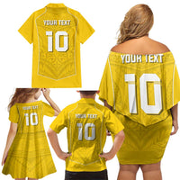 Custom Niue Rugby Family Matching Off Shoulder Short Dress and Hawaiian Shirt Hiapo Tribal Motifs Sporty Style - Polynesian Pride