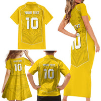 Custom Niue Rugby Family Matching Short Sleeve Bodycon Dress and Hawaiian Shirt Hiapo Tribal Motifs Sporty Style - Polynesian Pride