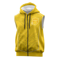 Custom Niue Rugby Sleeveless Zip Hoodie Hiapo Tribal Motifs Sporty Style - Polynesian Pride