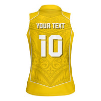 Custom Niue Rugby Women Sleeveless Polo Shirt Hiapo Tribal Motifs Sporty Style - Polynesian Pride