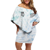 Custom New Zealand Football Family Matching Off Shoulder Short Dress and Hawaiian Shirt The Whites-Aotearoa Inspired LT03 Mom's Dress White - Polynesian Pride