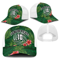 Custom Hawaii Volleyball Baseball Net Cap Kakau Abstract and Tropical Plants Green Color - Polynesian Pride