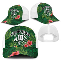Custom Hawaii Volleyball Baseball Net Cap Kakau Abstract and Tropical Plants Green Color - Polynesian Pride